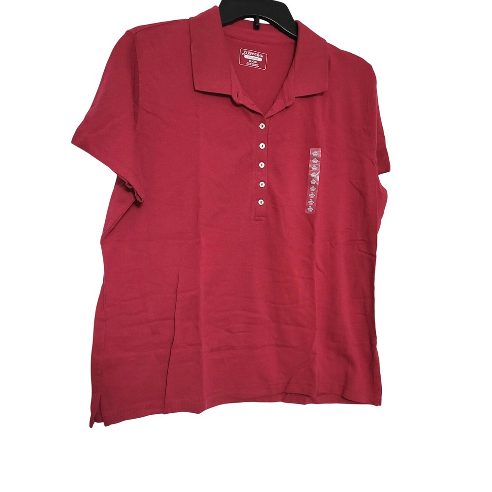 St Johns Bay Womens Brick‎ Red Y2K Short Sleeve Preppy Polo Shirt XL NEW VTG